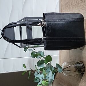 Vintage Coach Black Leather 1999 Brindle Tote Messanger Shoulder Bag